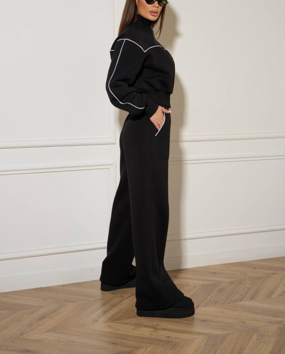 55/1 спортивний костюм на флісі з кантом котфта на блискавці зі штанами палацо